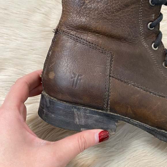 Frye Brown Leather Jamie Artisan Fashion Lace Up Distressed Combat Boots - Picture 5 of 11